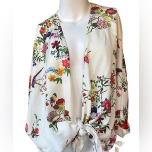 NWT Zara Trafalgar bone white & floral boxy open front jacket Med